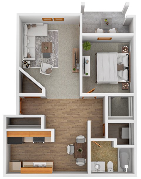 Floor plan for 1 bed, 1 bath, 854 sqft